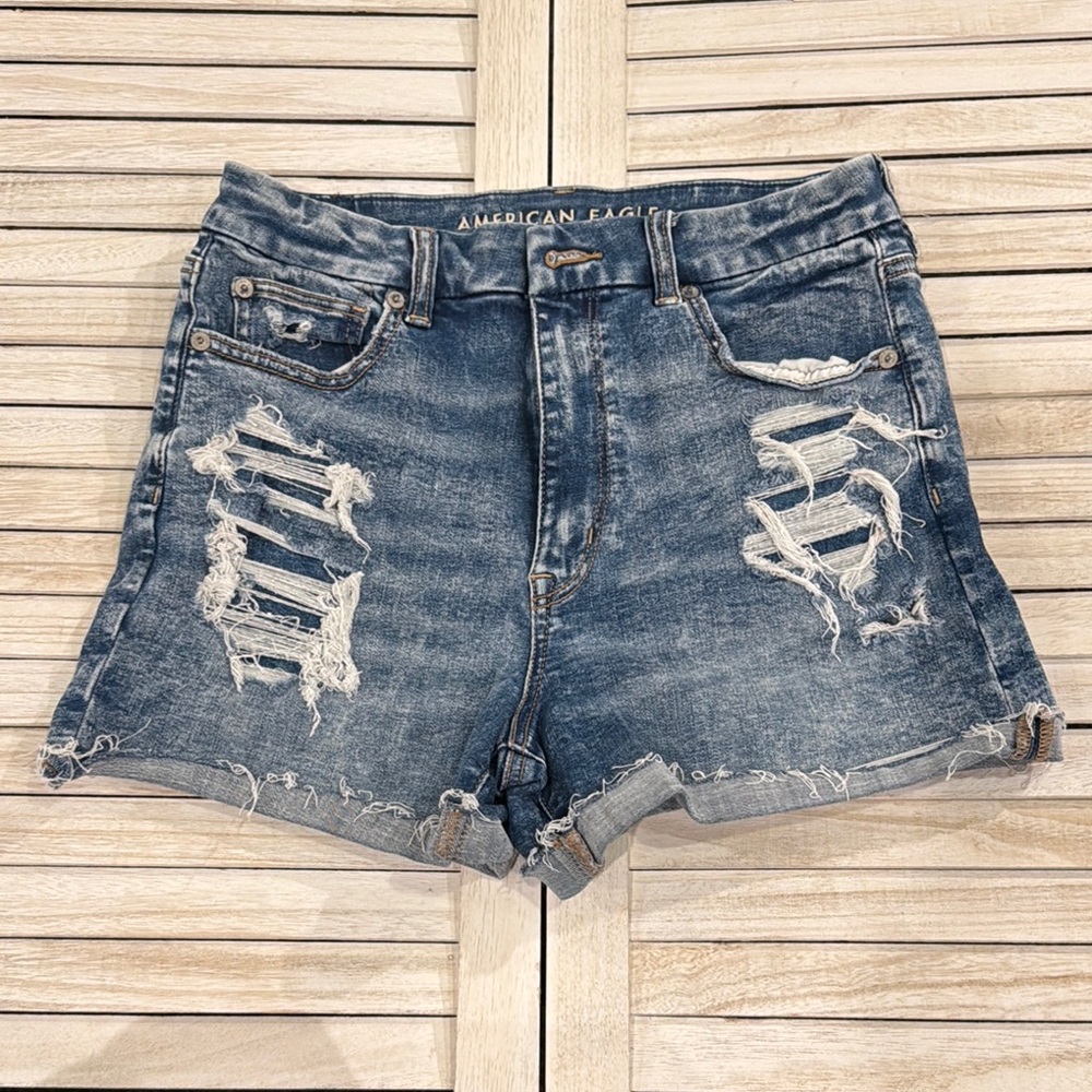 American Eagle Outfitters Women's Distressed Denim Shorts - Blue